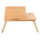 OGORI 天然木製 竹繊維 ノートパソコンスタンド 簡易テーブル ローテーブル 折りたたみ 角度調整 パソコンデスク 引き出し収納付き 補助テーブル 介護テーブル ナチュラル CT03