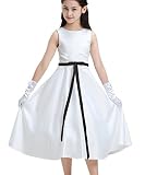 Weiwei ノースリーブ白い リボン子供ドレス ロング 女の子 ジュニア ピアノ パーディー 演奏会 フォーマル 入園式 ワンピース ウエディング ホワイト