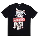 [Four leaf] [フォーリーフ] おしゃれ 猫 Tシャツ おもしろ 面白 猫柄 ネコ 半袖 綿１００ バンダナ 黒 (M)