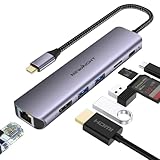 USB C ハブ 7-in-1アダプタ lan hdmi type-c ドッキングステーション ギガビットイーサネット Type-C PD 100W 急速充電 4K@30HZ HDMI 2*USB3.0 高速データ転送 SD/TFカード Macbook proなど対応