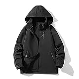 [JoveJek] アウトドアジャケット レディース 裏メッシュ 撥水 防風 保温 アウター マウンテンパーカー ウィンドブレーカー 登山ウェア 取り外し可能なフード付き（fy002-LadyBlack-XL）