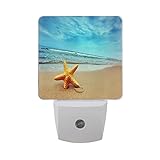 AlazaブルーSky Sand Beach Sea Starfish LED Night Light Dusk to Dawnセンサープラグin Night Home Decorデスクランプfor 