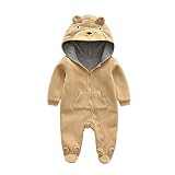 Deylaying 新生児 赤ちゃん 男の子 女の子 防風 可愛い ベア 印刷 ジャンプスーツ 幼児 ロンパース フード付き カバーオール 赤ちゃん 長袖 コットン 秋冬 アウターウェア 出産祝い 衣