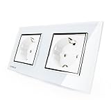 ILS - White Glass Double EU 16A Wall Socket VL-C7C1EU-11/VL-C7C1EU-11