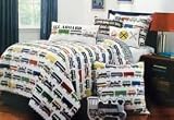 Charles Street Kids Collection Train Blue Yellow Red Green Reversible Cotton Quilt Blanket 2pc Set [