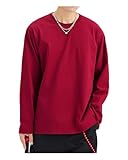 Sukinana 7.7oz tシャツ メンズ 長袖 綿100% 肉厚生地 1枚組 3枚組 ゆったり ロングtシャツ 無地 ティーシャツ 部屋着 ヘビーウェイト インナーシャツ 男女兼用 複数色選び 春秋冬 (JP, アルファベット, 3XL, ワインレッド)