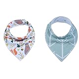 Zafina ベビー ビブ　よだれかけ　２層タイプ　三角　綿　調節可能　ホック式で着脱　唾液用タオル　お食事エプロン　出産祝い　 (森＋木)