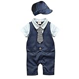 Zhhlaixing 高品質の Cool Baby Boy Gentleman Jumpsuit Suit Sets Summer Bodysuit Outfit +Hat