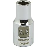 Dynamic Tools D003055 1/4 Drive 6 Point Metric Socket with 5.5mm Standard Length, Chrome Finish by D
