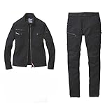 [ユニフォームU-style] (バートル)クレイジーストレッチ 作業服上下セットカラー 5001#79/ストームブラック×5002#79ストームブラックL ハンカチ付