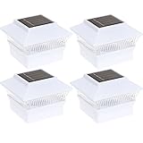 (4 Pack) Solar Power Square White Outdoor Garden Deck 4x4 PVC Fence Post Light Reusable Revolution G