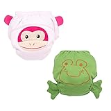 エルフ ベビー(Fairy Baby) ベビー用トレーニングパンツ 4層 防水 可愛い 再利用可能 2枚組(蛙+猿,サイズ:L)