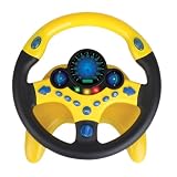 Sdvieuk キッズシュミレーションハンドル 多機能ステアリングホイールごっこ運転おもちゃ 助手席 ハンドル おもちゃ子供用シミュレーションステアリングホイールおもちゃ 模擬運転おもちゃ 早期教育教育玩具 スタンド付きおもちゃ 子供用おもちゃ 車のステアリングホイール 男の子と女の子の誕生日プレゼント 車のハンドル おもちゃ (ボブルヘッド人形*1+ウィンドブレーカーダック*1,イエロー)