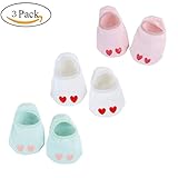 Ochine 滑り止め加工 子供のソックス 幼児用 靴下 赤ちゃん ハートプリント 浅い履き 3足 セット 柔らかい 抗菌防臭 保育園 出産お祝い 誕生日のギフトに