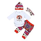 杜屋トヤ　新生児服　サンクスギビングデー 　My First Thanksgiving　上下セット　長袖ロンパース＋パンツ＋帽子＋ヘッドスカーフ　四点セット　ルームウェア　英字　かわいい　秋　冬　感謝