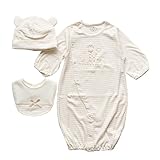 オーガニックコットン　日本製　ベビーツーウェイオール・スタイ・お帽子の3点セット　365551