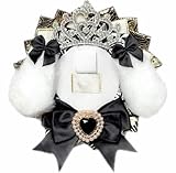 [efShop] 缶バッジ用 ロゼット【うさ耳 黒 ハート】痛ロゼット デコ 痛バッグ 推し活 うさぎ 缶バッジ 57mm 76mm (ブラック, ハート)