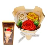 BIO ソープフラワー 花束 3輪 ギフト 枯れない 花 フラワーブーケ プレゼント 誕生日 記念日 お祝い 母の日 敬老の日 (オレンジ)
