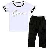Nice Days（ナイス　ディズ）　夏女の子服　白い半袖Tシャツ+パンツ　上下セット 　英字柄 　ファッション (90)