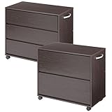 押入れ収納 2個組 キャスター付き ワゴン チェスト 収納 サイドチェスト 隙間 〔2杯+3杯〕 ダークブラウン