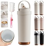 ストロー付きタンブラー セラミック タンブラー ストロー付き水筒 カバー付き 直飲み ウォーターボトル 500ml/750ml 大容量 水筒 蓋付き 保温保冷 持ち運び コーヒーマッグ 真空断熱 セラミックコート こぼれない 牛乳 コーヒー 豆乳 マグボトル (ピンク,750ML) [並行輸入品]