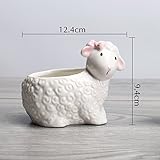 Liebeye 植木鉢 陶器 卓上 装飾 多肉植物 セラミック フラワー ポット カップル シープ シェイプ ホワイト かわいい おしゃれ 12.4*9.4cm
