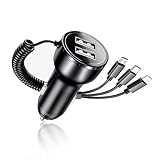 SYAYOUHIN 車載充電器増設 5ポート充電 USB Type-C ケーブル 弾性コイル電源シガーソケット 急速チャージ 100㎝コイル伸ばす出力電流12mA 3種類の携帯ケーブル （LED表示あり-Android 65W+Apple 20W+Type - C+QC3.0+USB2.4A向け各機器対応）