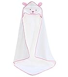 ベビー ソフト コットン 通気性 バスタオル キッズ バスクロス クローク バスローブ 0-7歳（ホワイト-ピンク）