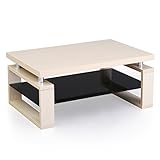 テーブル ローテーブル リビングテーブル 木製 ガラス オープン収納 長方形 幅90cm ナチュラル/ブラック