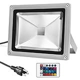 Warmoon Outdoor LED Flood Light, 20W RGB Color Changing Waterproof Security Lights with US 3-Plug & 