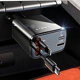 LISEN 格納式車載充電器 4イン1 [69W USB C 車用充電器アダプター] iPhone 16用 車載充電器 急速充電 女性用 男性用 カーアクセサリー USBC カーチャージャー iPhone 16 15 14 13 12用 ブラック