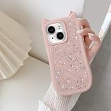 UEEBAI 対応 iPhone 15 6.1 inch 用の ケース 3D 猫耳 猫柄 ケース 猫耳 が光る レーザー グリッター 光沢カバー 可愛い おしゃれ キラキラ 星 スマホケース TPUカバー 女性 人気 軽量 薄型 バンパー スマホケース - ピンク