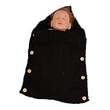 ベビー ニットおくるみ 赤ちゃん 柔らかい柔らかい肌触り 手編み感 ブランケット 出産祝い フード付きラップ 暖かい寝袋　ブラック