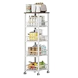 Huaniun キッチンワゴン キャスター付き 隙間収納 30cm 天板付き 隙間ワゴン 収納棚 スリム キッチンストッカー 幅30×奥行40×高さ107cm ホワイト