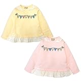 (ピンク/90cm)ベビー服 女の子 トレーナー 長袖 UZULAND 裏パイル起毛 レース フリル フラッグプリント スナップボタン 女児 ベビー