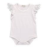 ベビー　子供服　ロンパース　女の子　男の子　カバーオール　レース飛び袖　無地　超柔らかい　可愛い　赤ちゃん　新生児　出産祝い　普段着　0～24ヶ月 (70, ホワイト)