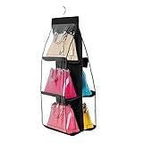 LYgMV 収納ラック バッグ収納 ハンガーラック 収納ボックス バッグ収納吊りラック 吊り下げ 3段式 6個収納可 クローゼット用 6ポケット (Color : ブラック)