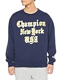 [チャンピオン] トレーナー 長袖 綿100% 裏起毛 プラスチィゾルプリント オールドイングリッシュ ブラックレター ルーズフィット オーバーサイズ ヘビーウェイト クルーネックスウェットシャツ メンズカジュアル C3-W025 ネイビー M