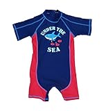Bonverano ベビー水着　男の子　ワンピース　半袖ラッシュガード　キャップ付き　２点セット　UPF50+　紫外線対策　UVカット(6-9M サメ)
