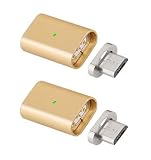 【Soul ⓔ】 断線防止 マグネット ケーブル アダプター Android アンドロイド Micro USB Adapter 充電 Magnetic データー 通信可 LED Light 付き 磁石 防塵 Xperia samsung HTC nexus 5 タブレット Galaxy S7 S6 S6 Edge A8 A7 A5 など 対応 (6. ゴールド ２個セット)