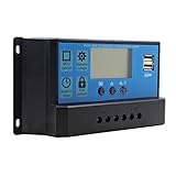 Y&H ソーラーチャージャーコントローラー 40A 12V/24V LCD 充電コントローラー 電流ディスプレイ 液晶 デュアル USB付き ソーラーパネル バッテリレギュレータ 温度表示 自動調整ス