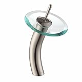 Kraus KGW-1700SN-CL Single Lever Vessel Glass Waterfall Bathroom Faucet Satin Nickel with Clear Glas