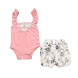 ベビー服 ロンパース・カバーオール、杜屋トヤ 洋式　女の子　赤ちゃん カジュアル　ファッション　遊び　お出かけ　プレゼント ベビーガールズロンパージャンプスーツ+フローラルショートパンツ1セット