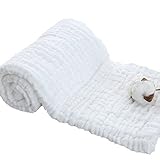 Minibear Natural Muslin Cotton Baby Bath Towels,Baby Blanket Pure White 45" x 45" [並行輸入品]