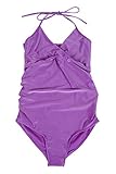 BOZEVON セクシー 水着 レディーズ マタニティ水着 妊婦水着 ママ水着 ワンピース水着 ドレス水着 大きいサイズ 産前産後 パープル 2XL