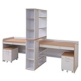 「高さ上下できるツインデスク(FWD-0252-WHNA)」【JKP】ホワイト×ナチュラル(#9897377) 2人用 デスク