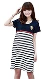 【MINI MAM】 綿 ボーダー柄 マリン風 ワンピース レディース 妊婦 マタニティ ママ M L ボーダー柄A ボーダー柄B 大きいサイズ 夏服 半袖 (L, ボーダー柄A)