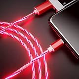 ケーブル 1M 充電ケーブル 急速・安定 流れるLEDライト USBケーブル android Type-c (レッド,android)