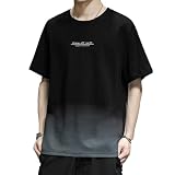 [Hiboss] tシャツ メンズ 半袖 無地 グラデーション 大きいサイズ ゆったり 夏服 黑M