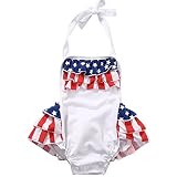 Baby Girls American FlagホルターノースリーブドレスロンパースフリルジャンプスーツSunsuit カラー: ホワイト